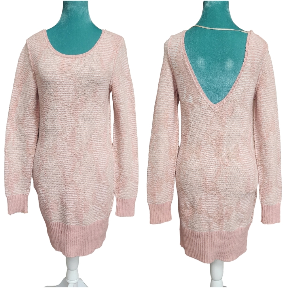 Free People Abstract Ribbed Knit Open Back Tunic Sweater Large